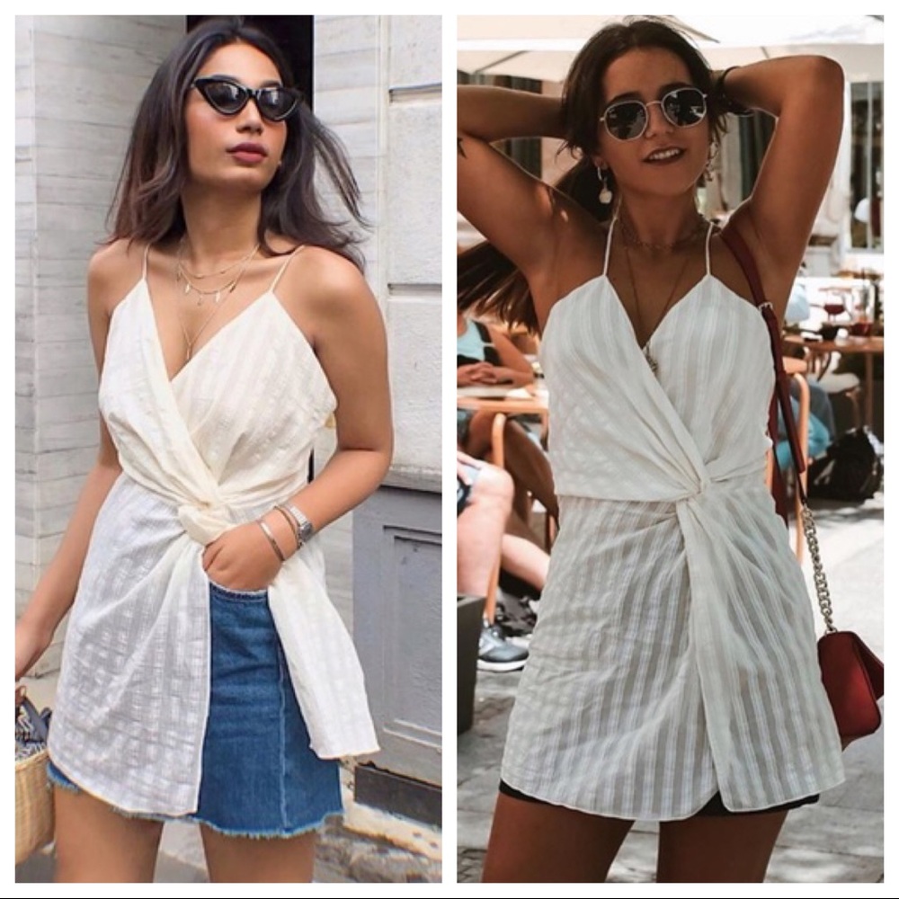 NWT Zara Striped Knotted Tunic Tank XS Blogger Fave